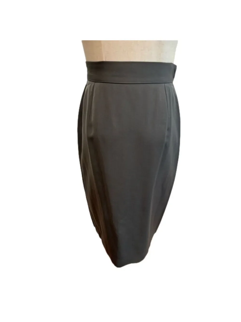 80s JOAN & DAVID ITALIAN FAUX WRAP PENCIL SKIRT CHARCOAL GRAY DRAPED PLEATS